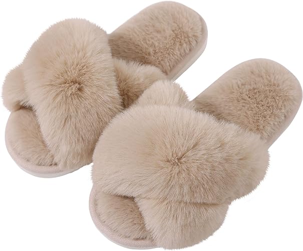 Women's Fuzzy Slippers, House Slippers, Open Toe Slippers Women's Fuzzy Slippers, House Slippers, Open Toe Slippers